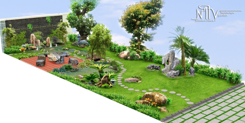 Mẫu thiết kế sân vườn do công ty Hồng Vương thực hiện