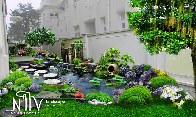Mẫu thiết kế sân vườn do công ty Hồng Vương thực hiện